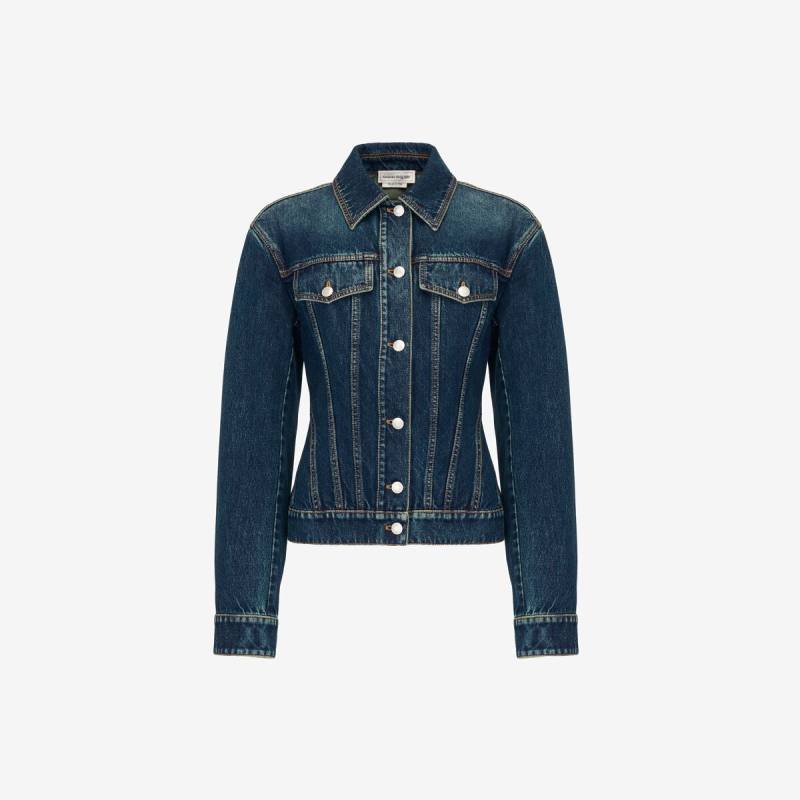 Alexander McQueen Women's Blue Waisted Denim Jacket - 6 (Cotton)